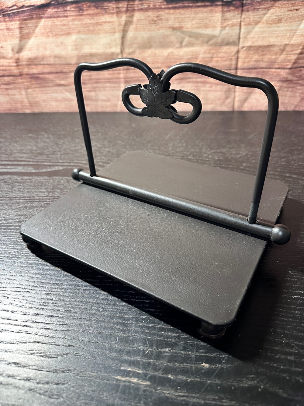 Longaberger Wrought Iron Napkin Holder Black Maple Leaf Heavy Foundry Collection